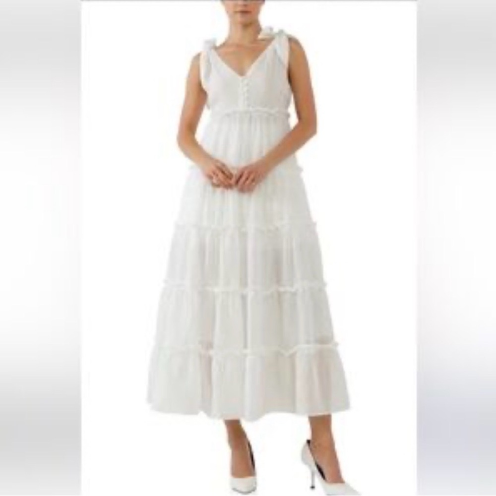 Free The Roses Elegant White Sleeveless Tiered Dress size L